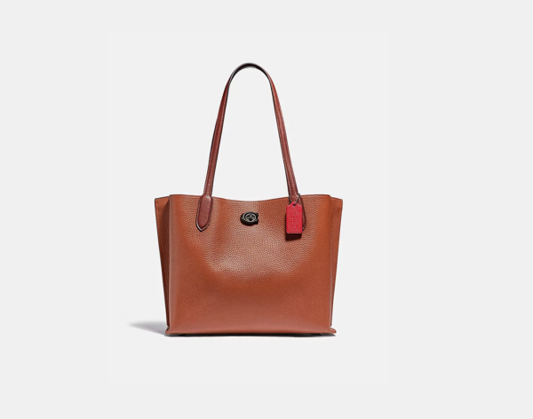 Coach Willow Tote In Colorblock with Signature Canvas Interior (Tan) - Boutique Collection