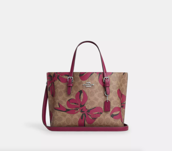 Coach Mollie Tote Bag 25 With Bow Print (Tan Pink Multi)