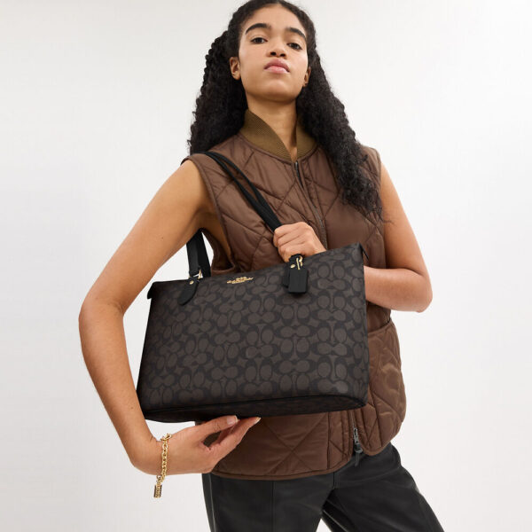 [Pre Order]- Coach Gallery Tote Bag In Signature Canvas (Walnut Black) - Image 2