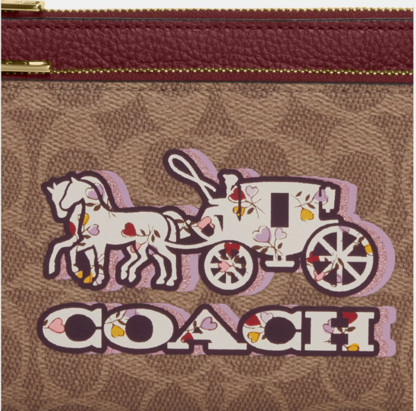 Coach Double Zip Wallet In Signature Canvas With Horse And Carriage Print (Tan Black Cherry) - Image 2