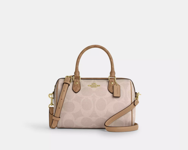 Coach Rowan Satchel Bag In Blocked Signature Canvas (Sand Tan)