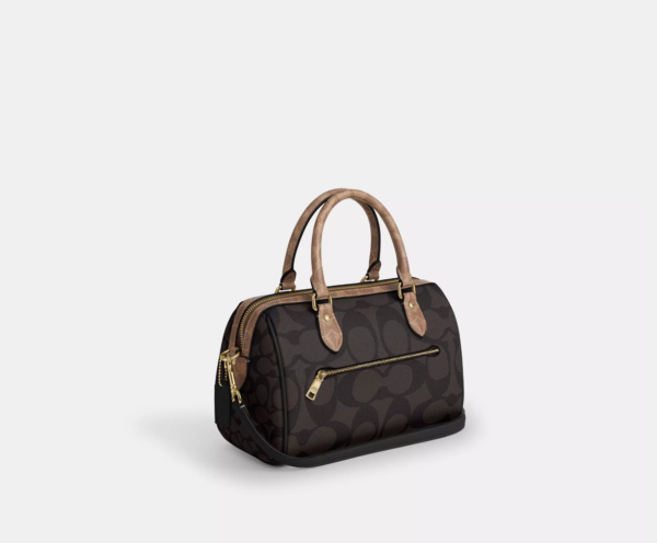 [Pre Order] - Coach Rowan Satchel Bag In Blocked Signature Canvas (Walnut Tan) - Image 4