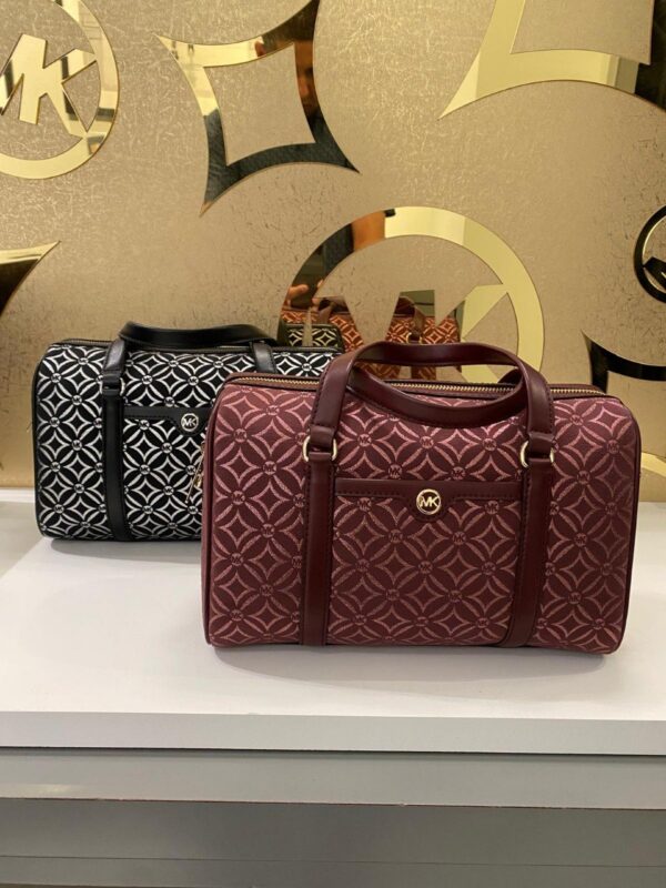 Michael Kors Jet Set Travel Medium Logo Jacquard Duffle Bag(Oxblood Multi) CRAZY DEAL